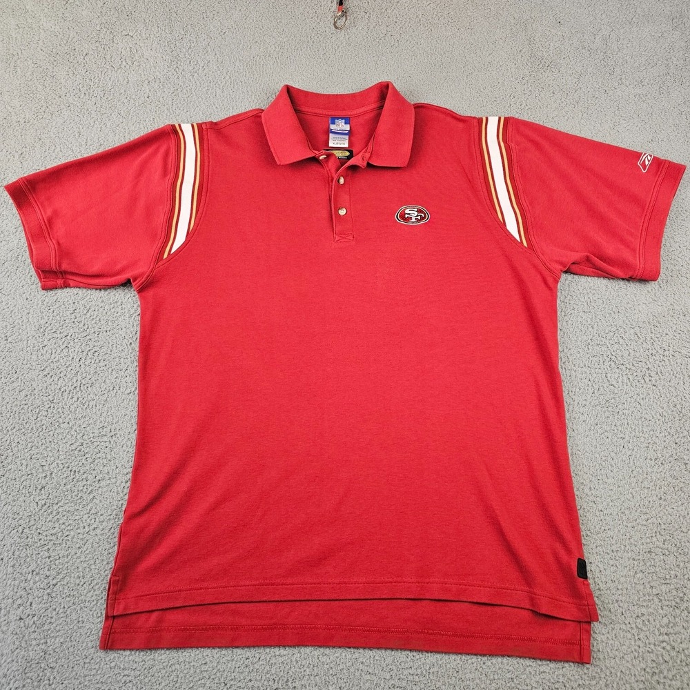 Reebok‎ NFL San Francisco 49ers Mens XL Red PlayDry Striped Shoulder Polo 1014A